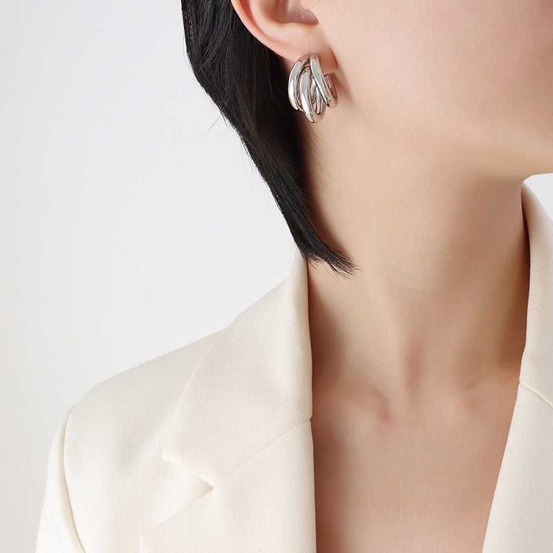 Triple-Line Hollow Hoop Earrings