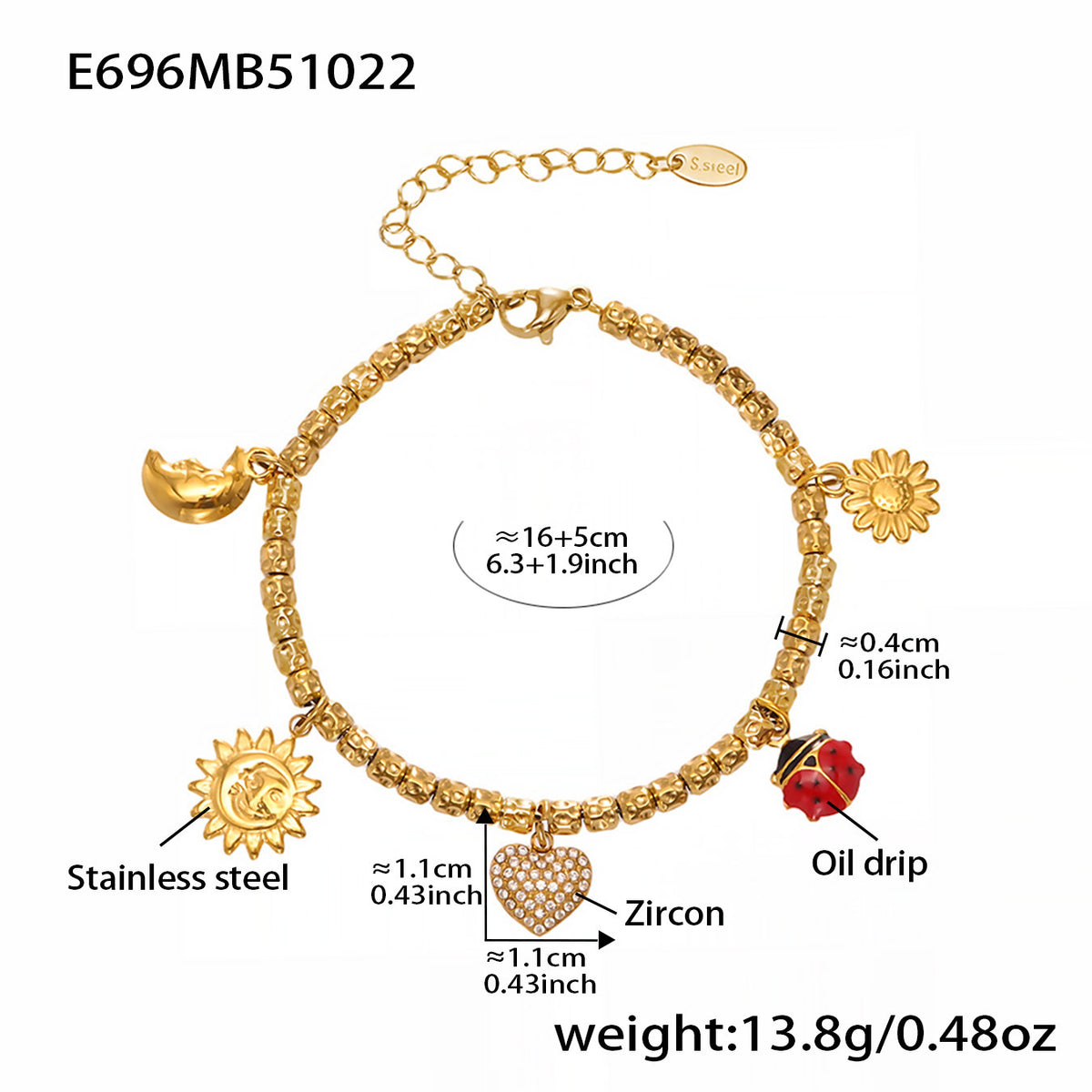 18K Gold-Plated Heart Charm or Bead Bracelet