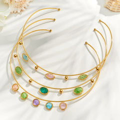 18K Gold-Plated Open Collar with Colored Glass Accents