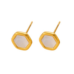 18K Gold-Plated Hexagon Opal Stud Earrings