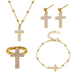 18K Gold-Plated Cubic Zirconia Cross Jewelry
