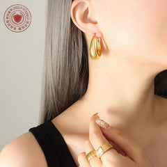 Gold-Tone Sculptural U-Shaped Hoop Earrings