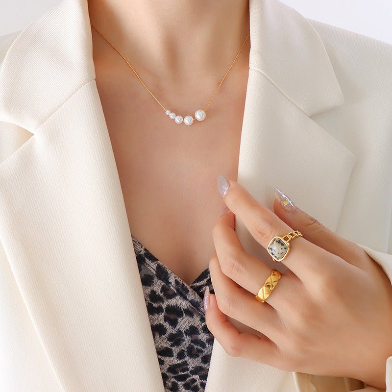 18K Gold-Plated Pearl-Look Station Necklace