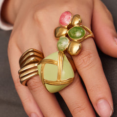 Gold-Tone Colorful Enamel Statement Rings