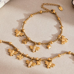 18K Gold-Plated Heart and Insect Charm Jewelry