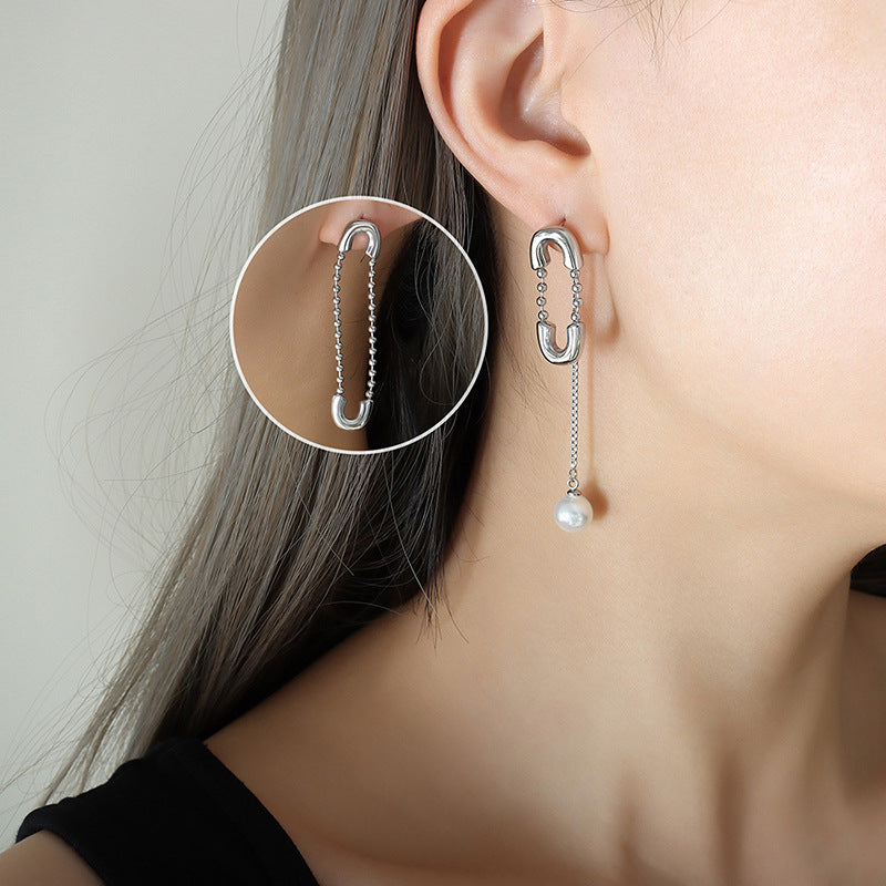 Asymmetric Safety Pin Drop Earrings