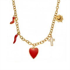 Gold-Tone Heart and Chili Charm Necklace or Pendant