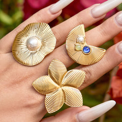 Sculptural Star, Petal or Pearl-Look Statement Ring