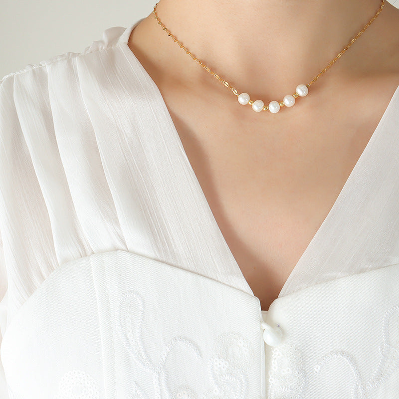 Shell-Pearl Station Necklace
