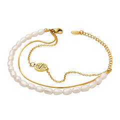 Freshwater Pearl Layered Fu Charm Bracelet