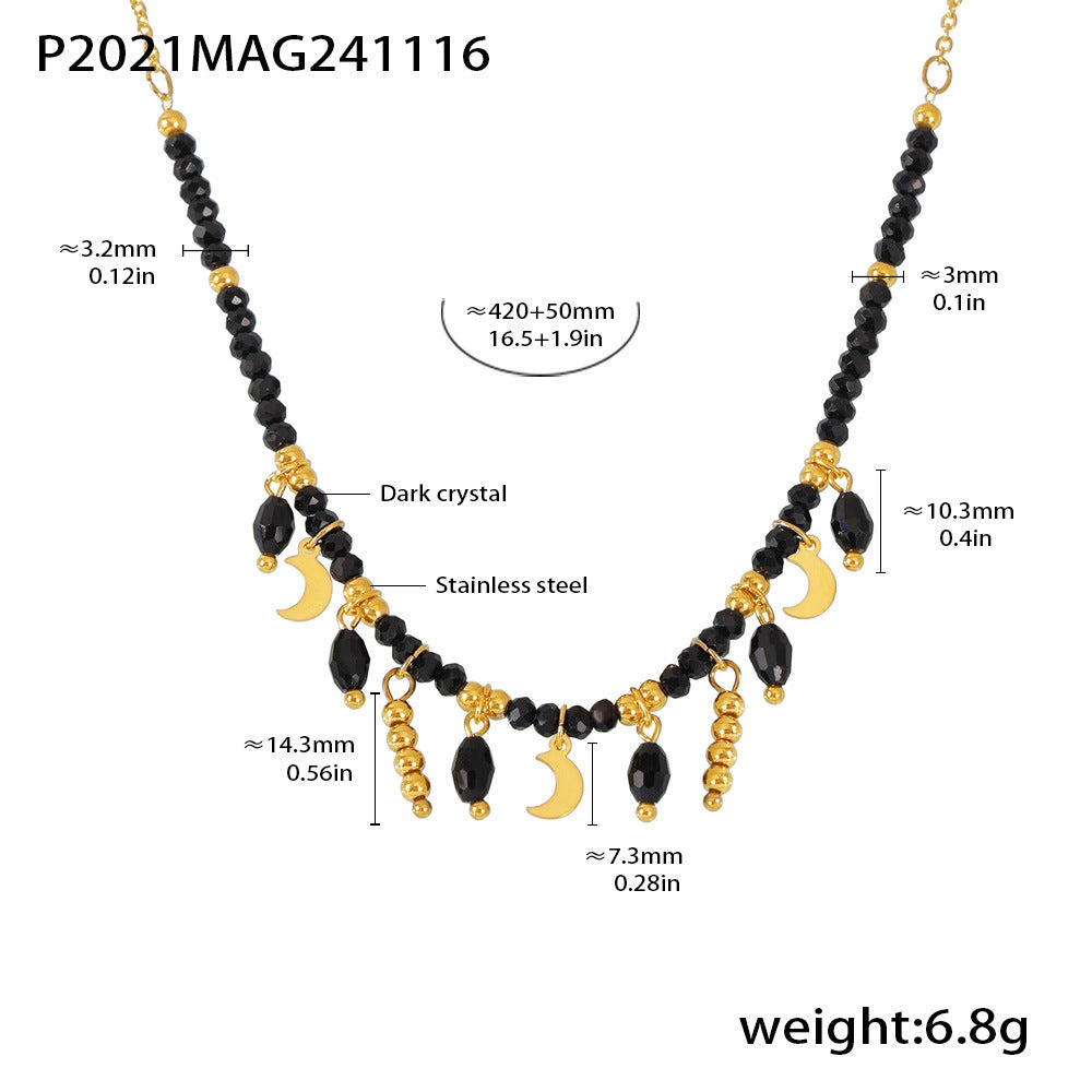 Black Crystal Moon Charm Necklace