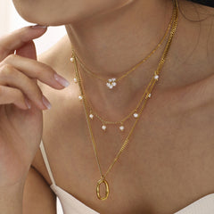 18K Gold-Plated Shell Pearl-Look Layered Necklace Designs