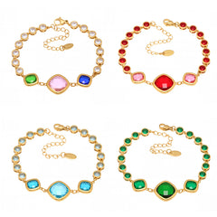 Gold-Tone Square Glass Link Bracelet