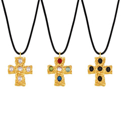 18K Gold-Plated Cross Pendant Cord Necklace