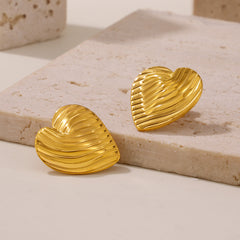 Gold-Tone Ribbed Geometric Stud Earrings