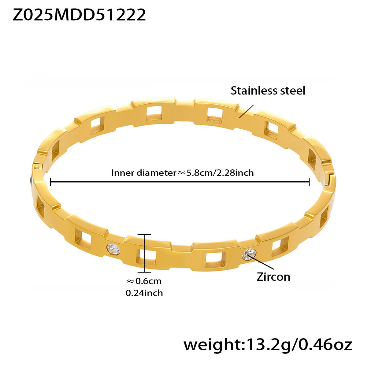 Roman Numeral and Stone Detail Bangle Bracelet