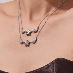 Cubic Zirconia Winged Star Pendant Necklace