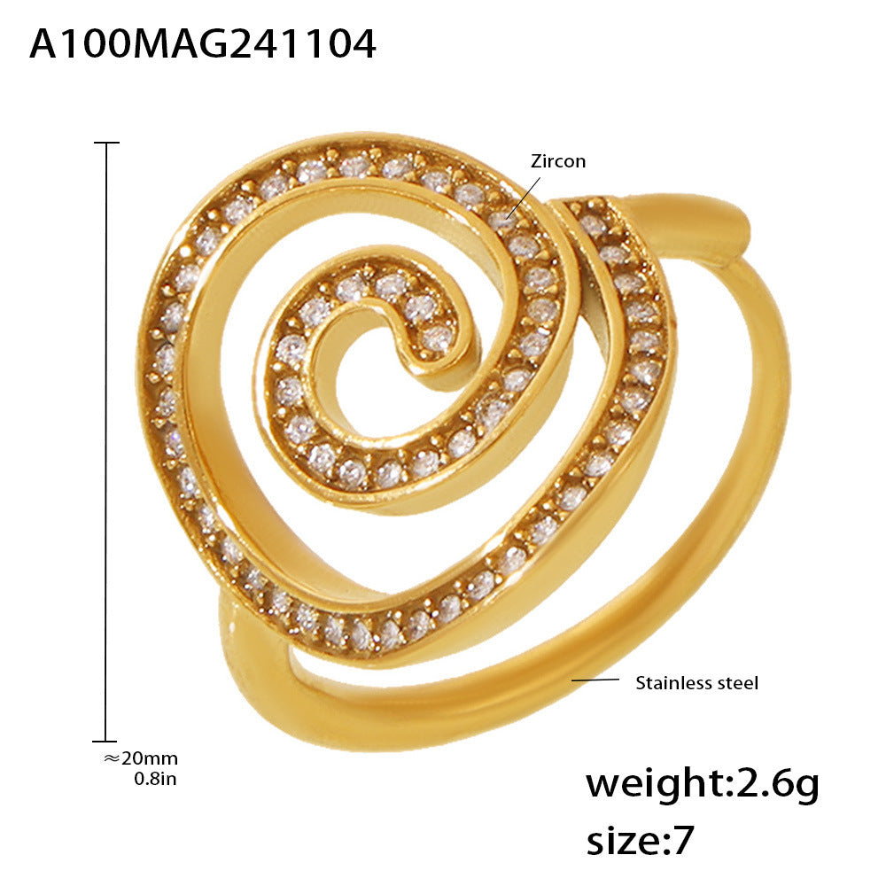 18K Gold-Plated Cubic Zirconia Spiral Open Ring