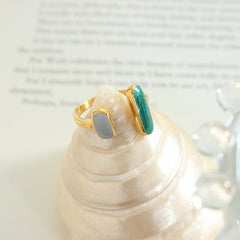 Green Enamel Geometric Open Ring