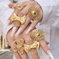 18K Gold-Plated Floral & Sunburst Statement Rings