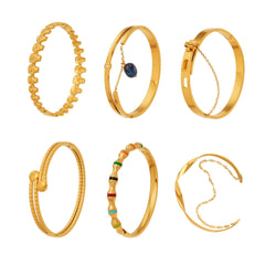 18K Gold-Plated Bamboo and Stone Detail Bangle Bracelet