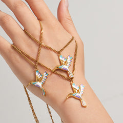 18K Gold-Plated Colored Bird Pendant Necklace
