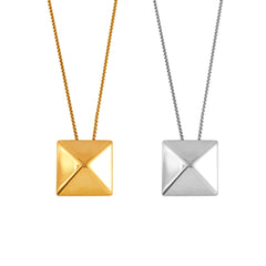 18K Gold-Plated Pyramid Square Pendant Necklace