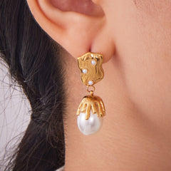 18K Gold-Plated Baroque Pearl-Look Drop Earrings