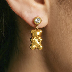 Cubic Zirconia Teddy Bear Drop Earrings