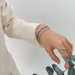 Silver-Tone Double-Layer Cubic Zirconia Bracelet
