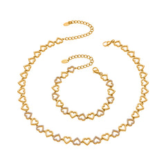 18K Gold-Plated Cubic Zirconia Heart Necklace & Bracelet
