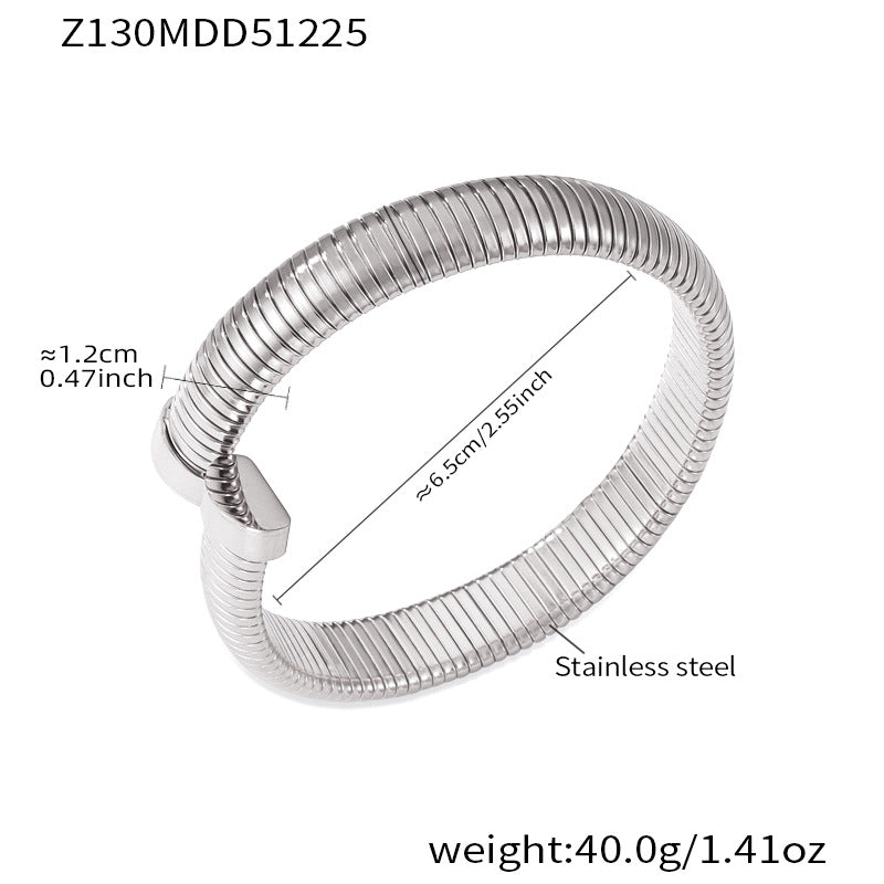 Ribbed Snake-Inspired Open Cuff Bracelet