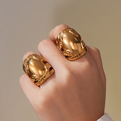 18K Gold-Plated Sculptural Wide Statement Ring