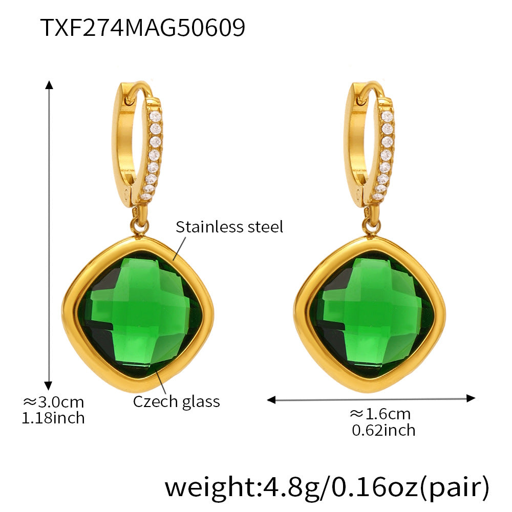 Faceted Color Stone Drop Earrings