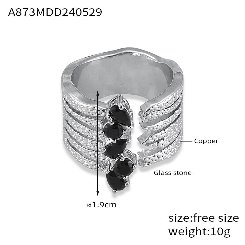 Black Stone-Accent Multi-Row Copper Open Ring
