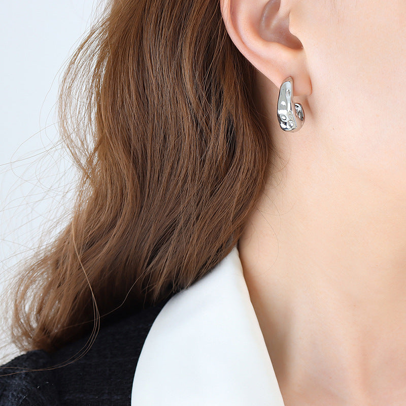 Sculptural Dimpled C-Hoop Earrings