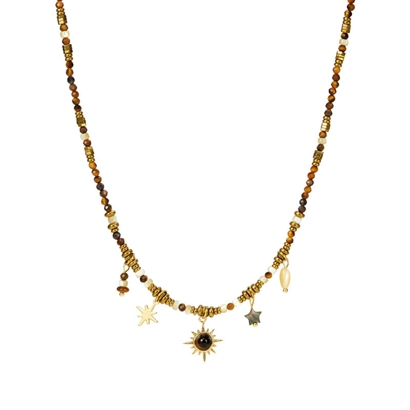 Nadine Vintage-Inspired Tiger-Eye Sun Choker Necklace