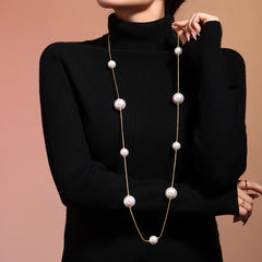 Long Layered Pearl-Look Chain Necklace
