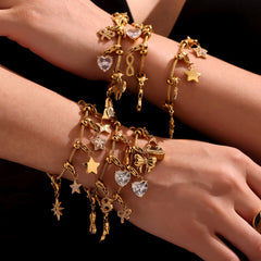 Cubic Zirconia Heart and Celestial Charm Bracelet