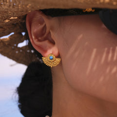 Natural Blue Stone Fan Stud Earrings