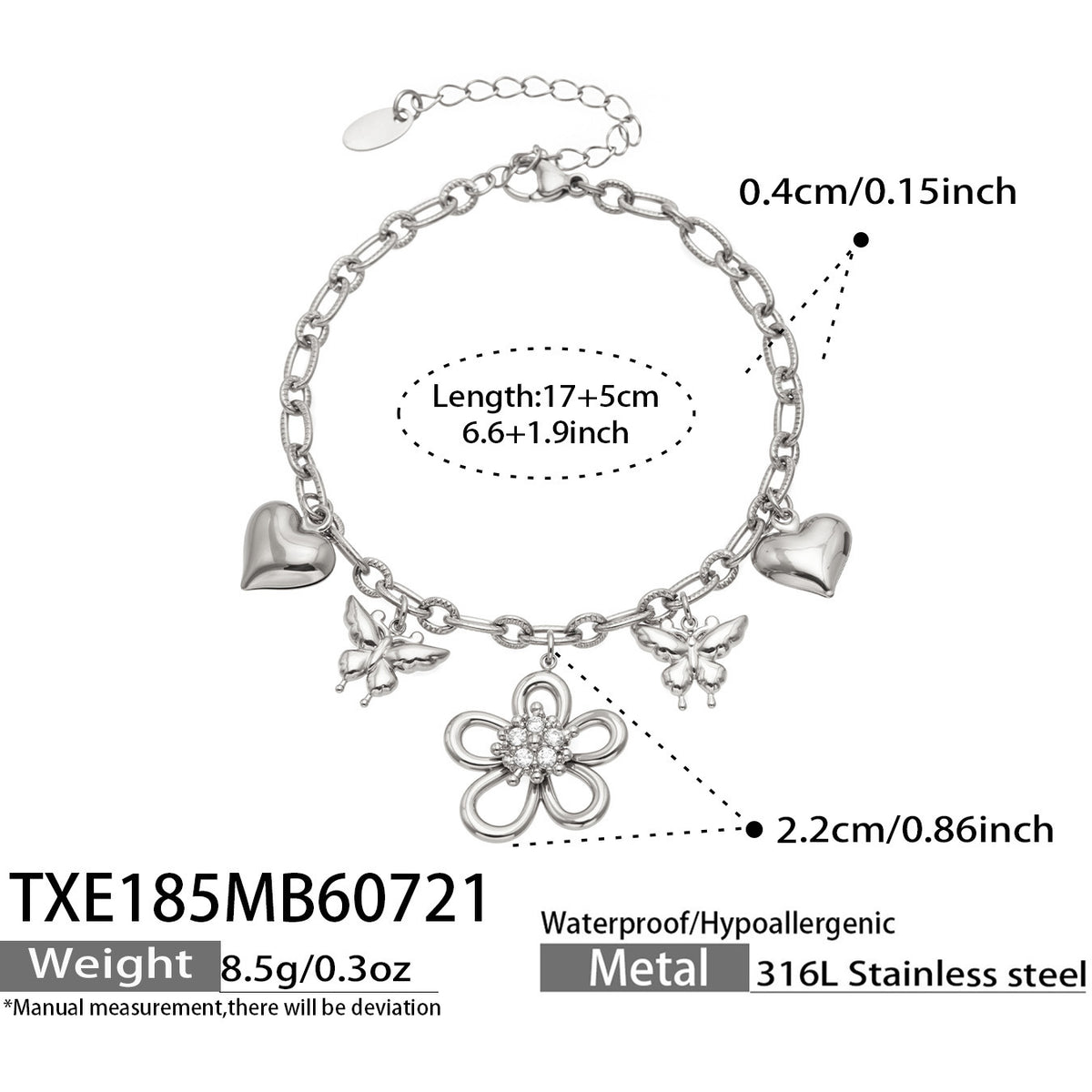 Cubic Zirconia Floral Charm Necklace and Bracelet