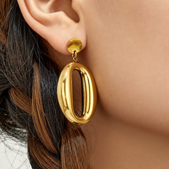Gold-Tone Open Oval Drop Earrings
