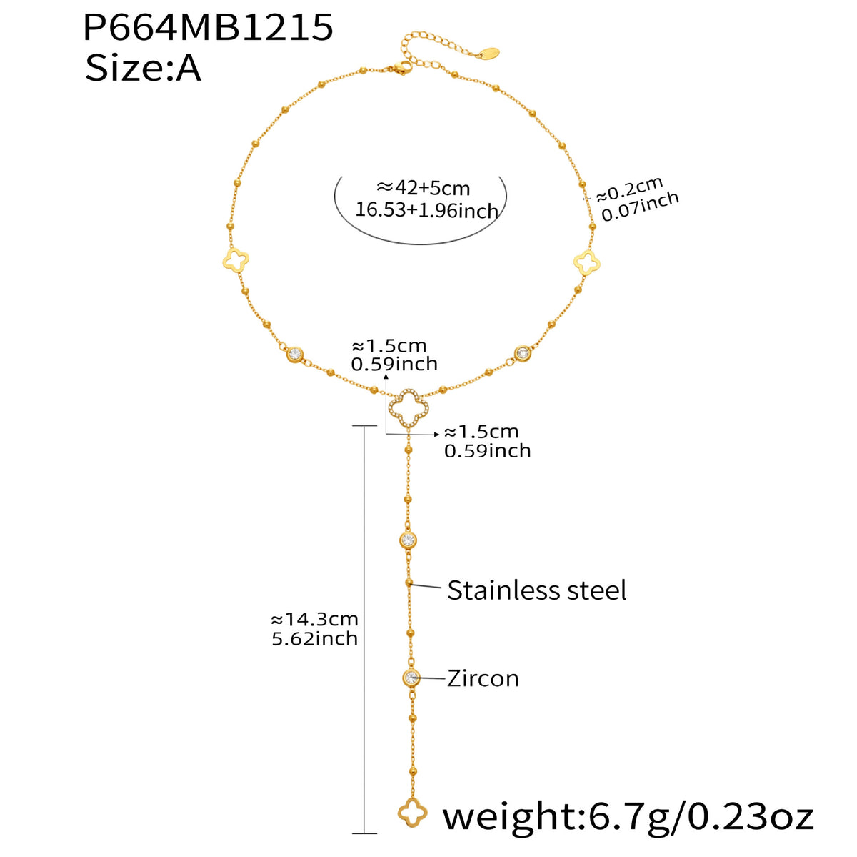 18K Gold-Plated Clover Cubic Zirconia Y-Lariat Necklace