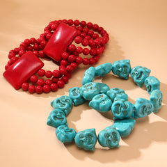 Carved Natural Stone Beaded Bracelet
