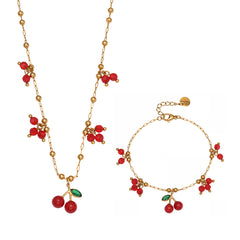 18K Gold-Plated Cherry Charm Necklace or Bracelet