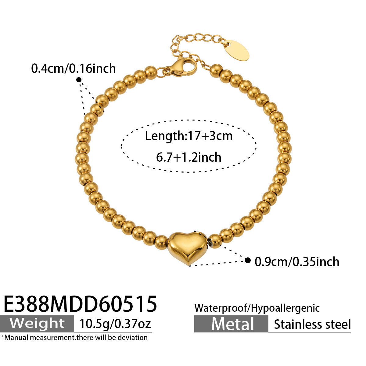 Heart Bead or Stone-Accent Chain Bracelet