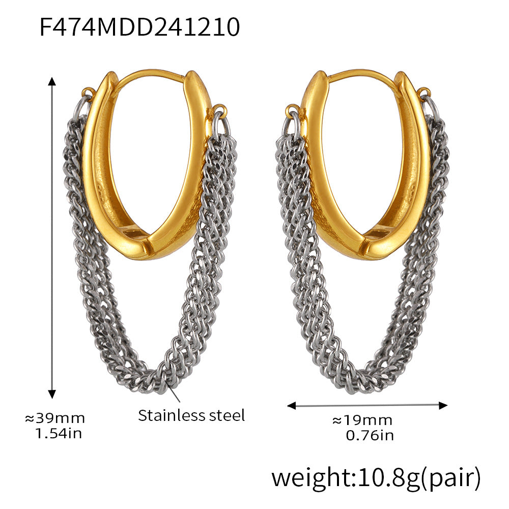 Layered Chain Drop Hoop Earrings