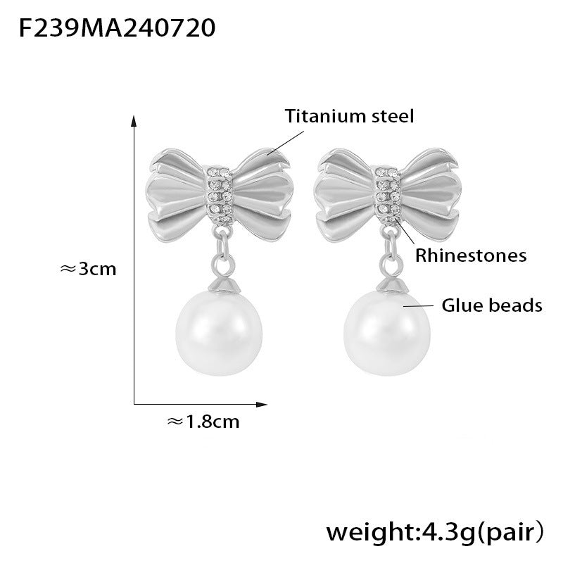 Bow Stud Pearl-Look Drop Earrings