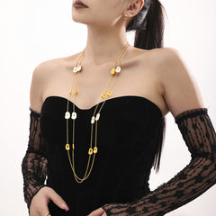 White Shell Geometric Long Necklace