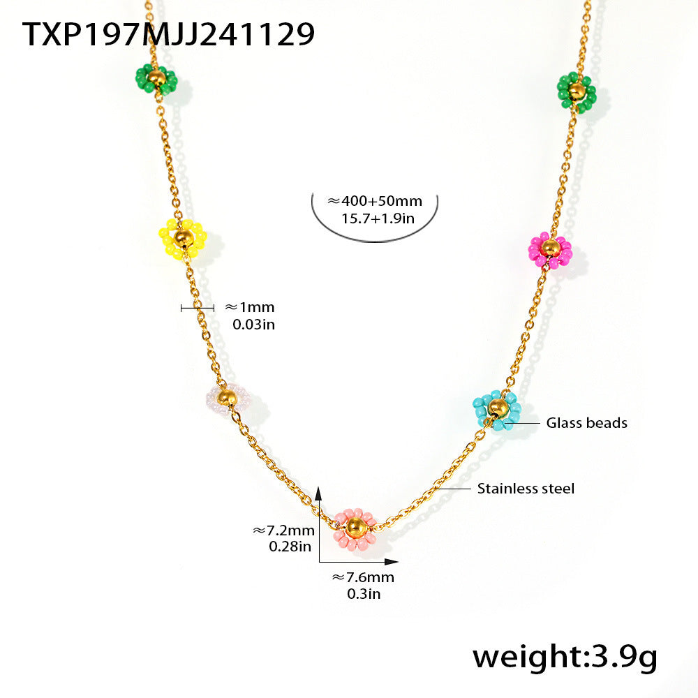 Glass Flower Bead Necklace & Bracelet